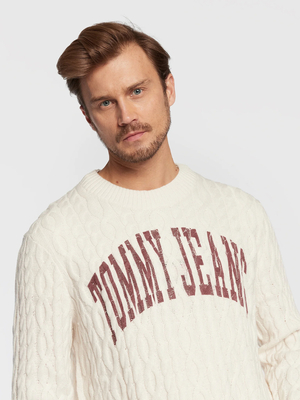 Tommy Jeans pánský krémový svetr - S (YBH)