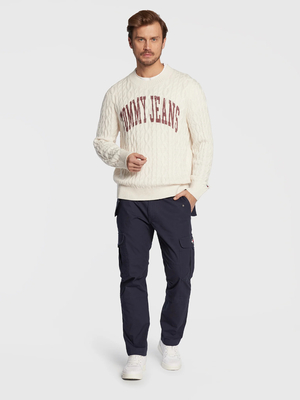 Tommy Jeans pánský krémový svetr - S (YBH)