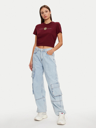 Tommy Jeans dámské vínové tričko - L (VLP)
