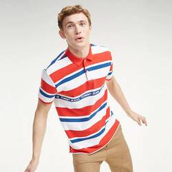 Tommy Hilfiger pánské červené pruhované polo tričko