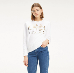 Tommy Hilfiger dámská bílá mikina se zlatým potiskem