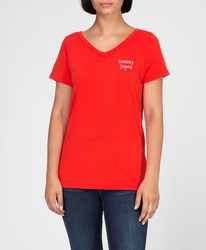 Tommy Hilfiger dámské červené tričko Essential do V