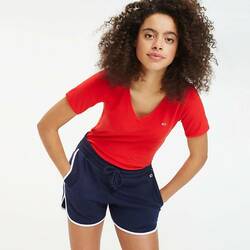 Tommy Hilfiger dámské červené tričko s výstřihem do V