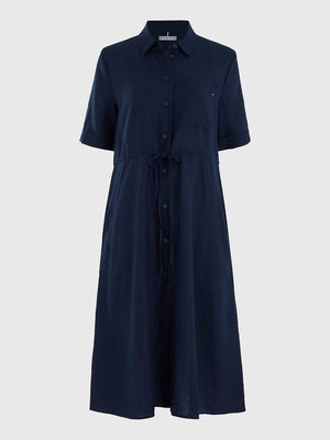 Tommy Hilfiger dámské modré lněné šaty - 38 (DW5)