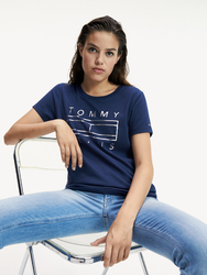 Tommy Hilfiger dámské tmavě modré tričko Metallic