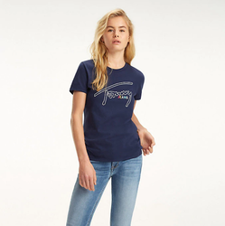 Tommy Hilfiger dámské tmavě modré tričko s výšivkou