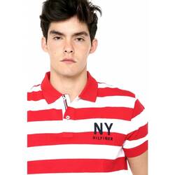 Tommy Hilfiger pánské červené pruhované polo Block - S (611)