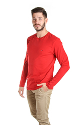 Tommy Hilfiger pánské červené tričko s dlouhým rukávem