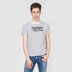 Tommy Hilfiger pánské bílé tričko s proužkem - L (002)