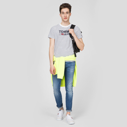 Tommy Hilfiger pánské bílé tričko s proužkem - L (002)