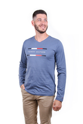Tommy Hilfiger pánské modré tričko s dlouhým rukávem