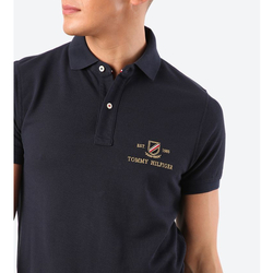 Tommy Hilfiger pánské tmavě modré polo Gold Icon - M (CJM)