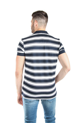 Tommy Hilfiger pánské tmavě modré pruhované polo Stripe - M (403)