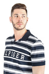 Tommy Hilfiger pánské tmavě modré pruhované polo Stripe - M (403)
