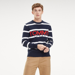 Tommy Hilfiger pánský tmavě modrý pruhovaný svetr