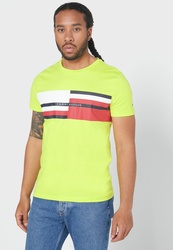 Tommy Hilfiger pánské žluto-zelené tričko Abstract