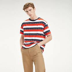 Tommy Hilfiger pánské červené pruhované tričko