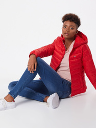 Tommy Jeans dámská červená přechodová bunda s kapucí