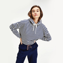 Tommy Jeans dámská tmavě modrá pruhovaná mikina s kapucí - XS (0ZE)
