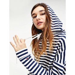 Tommy Jeans dámská tmavě modrá pruhovaná mikina s kapucí - XS (0ZE)
