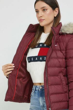 Tommy Jeans dámská vínová zimní bunda - L (VLP)