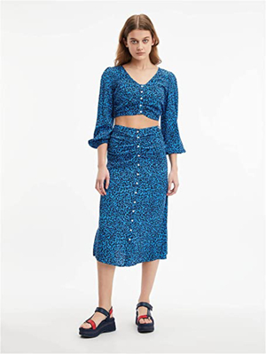 Tommy Jeans dámská modrá vzorovaná sukně - XS (0KP)