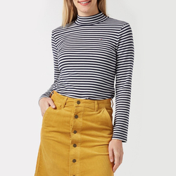 Tommy Jeans dámské modro šedé žebrované tričko s rolákem  - XS (0FN)