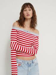 Tommy Jeans dámské pruhované tričko  - L (XNL)