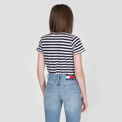 Tommy Jeans dámské tmavě modré pruhované tričko - S (0ZE)