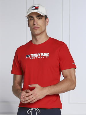 Tommy Jeans pánské červené triko ENTRY ATHLETICS - S (XNL)