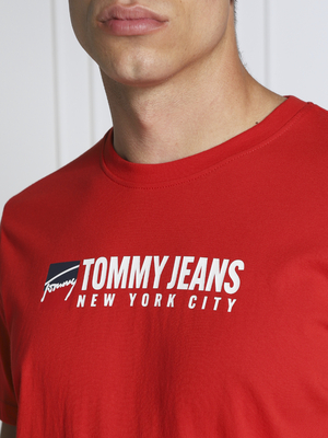 Tommy Jeans pánské červené triko ENTRY ATHLETICS - S (XNL)