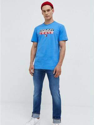 Tommy Jeans pánské modré tričko Athletic - S (C4H)