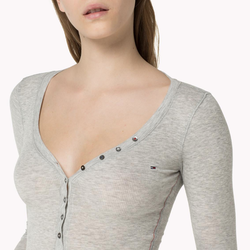Tommy Hilfiger dámské šedé tričko Henley - XS (038)