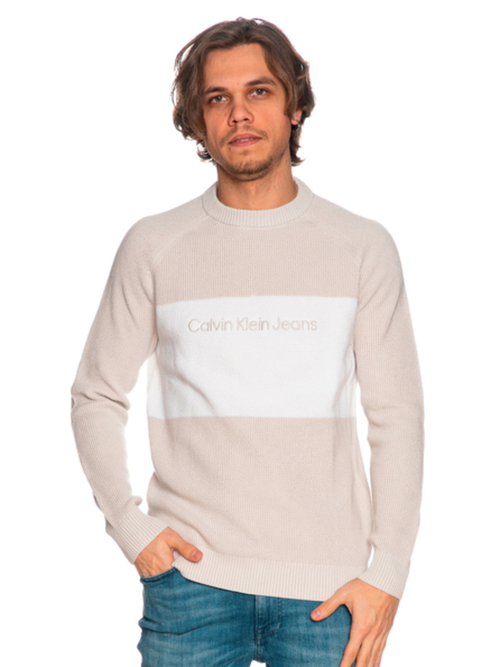 Calvin Klein pánský šedo bílý svetr 