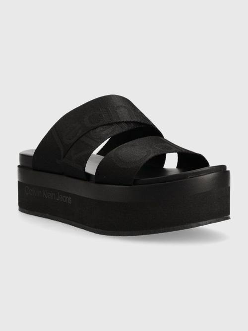 Calvin Klein dámské černé pantofle FLATFORM SANDAL WEBBING