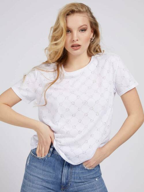 Guess dámské bílé tričko s detaily růží
