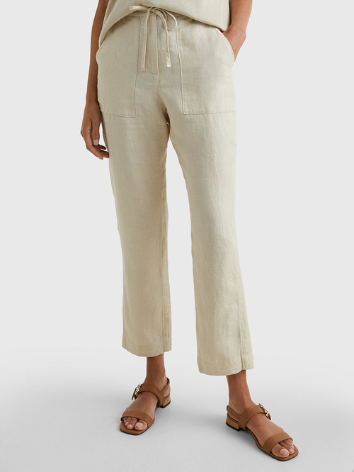 Tommy Hilfiger dámské béžové lněné kalhoty 