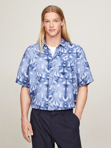 Tommy Hilfiger pánská lněná košile s krátkým rukávem