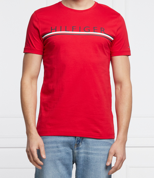 Tommy Hilfiger pánské červené triko Corp stripe