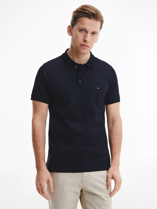 Tommy Hilfiger pánské tmavě modré polo triko Bubble structure