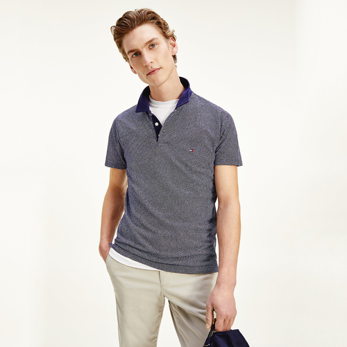 Tommy Hilfiger pánské tmavě modré polo Micro print