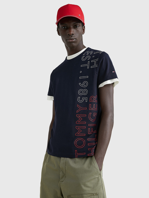 Tommy Hilfiger pánské tmavě modré triko Placement