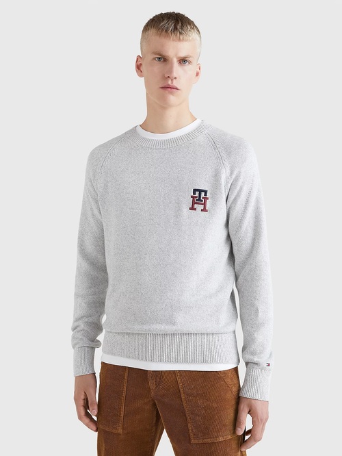 Tommy Hilfiger pánský světle šedý svetr TH Monogram