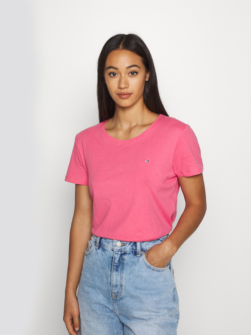 Tommy Jeans dámské tmavě růžové triko JERSEY 