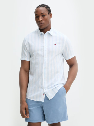 Tommy Jeans pánská modro-bílá pruhovaná košile