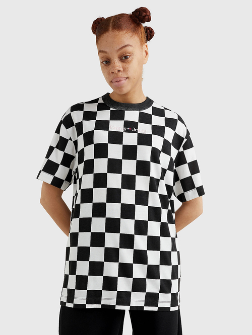 Tommy Jeans dámské černo-bílé triko CHECKER