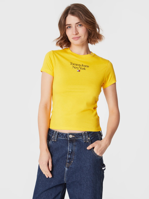 Tommy Jeans dámské žluté tričko ESSENTIAL LOGO