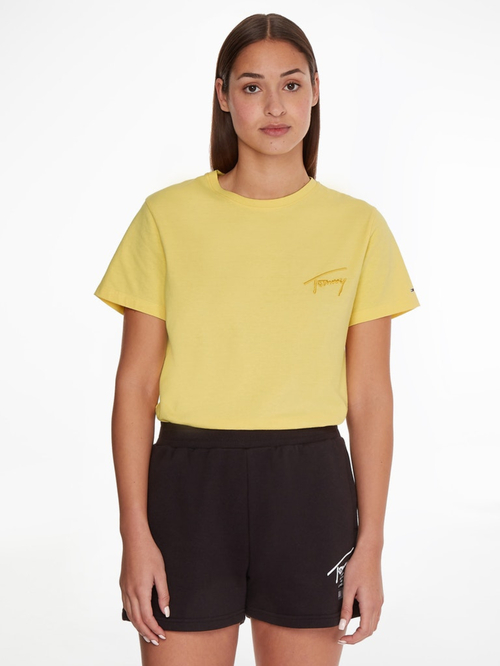 Tommy Jeans dámské žluté triko SIGNATURE 