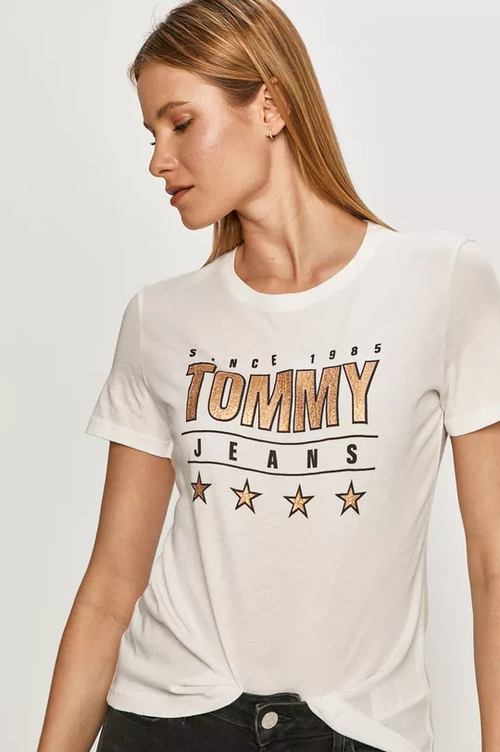 Tommy Jeans dámské bílé triko METALLIC