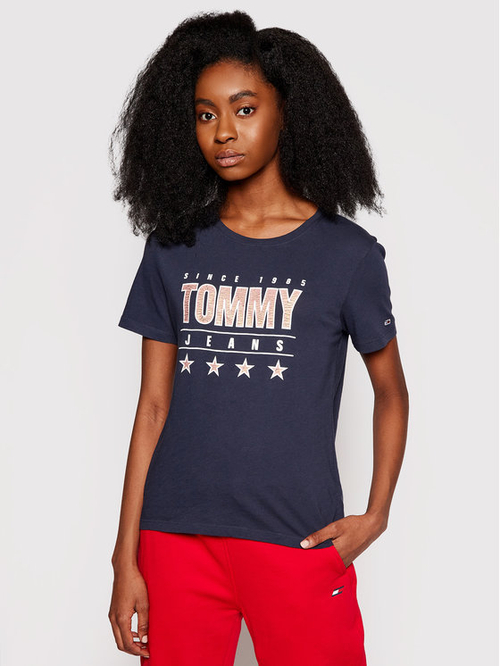 Tommy Jeans dámské tmavě modré triko METALLIC